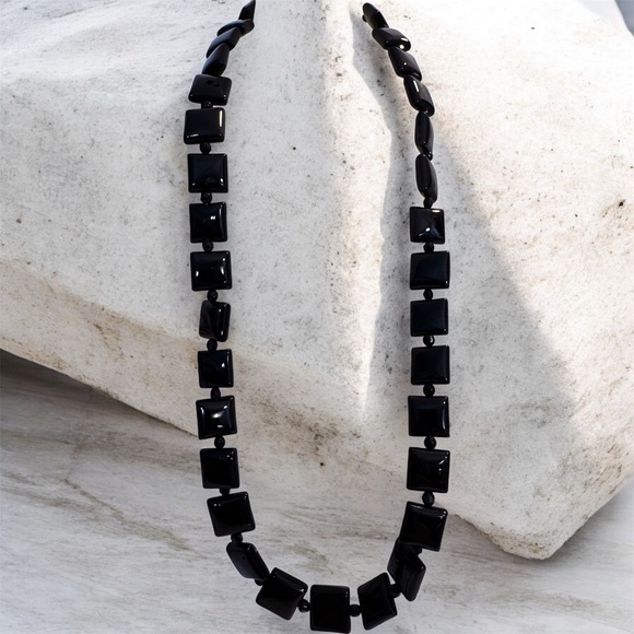 Black Onyx Square Bead Necklace